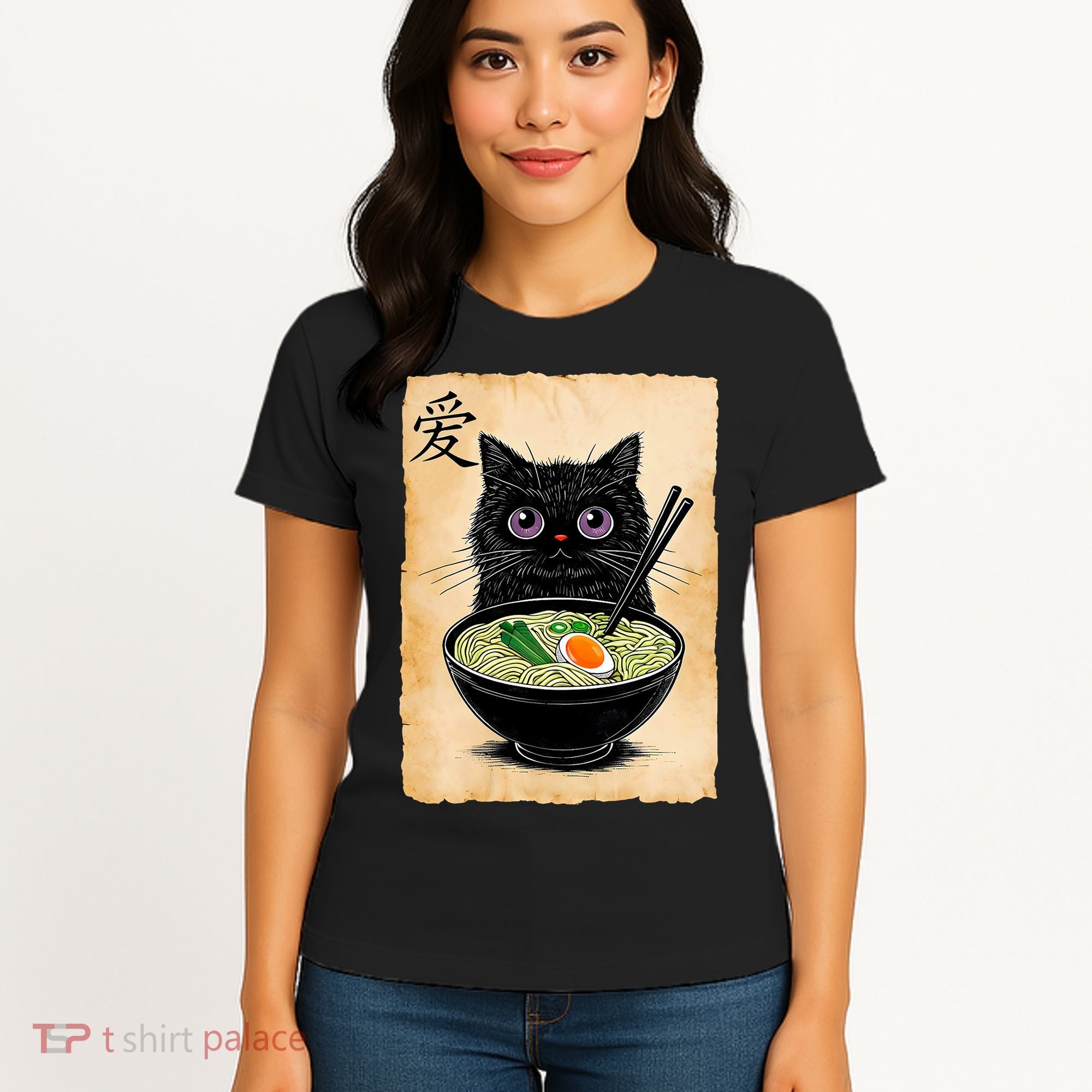 Cat Ramen Graphic Funny Japanese Kawaii Anime Cat  Women's T-Shirt