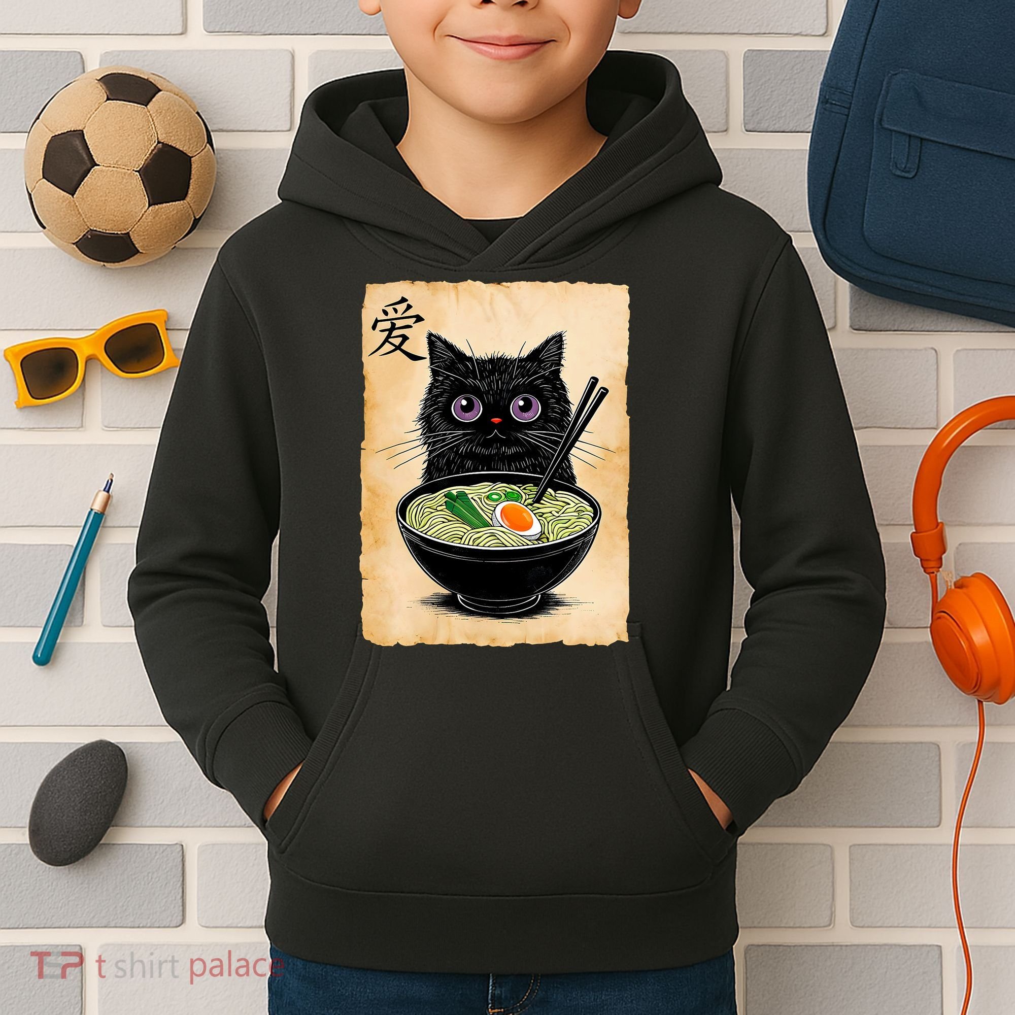 Cat Ramen Graphic Funny Japanese Kawaii Anime Cat  Kids Hoodie