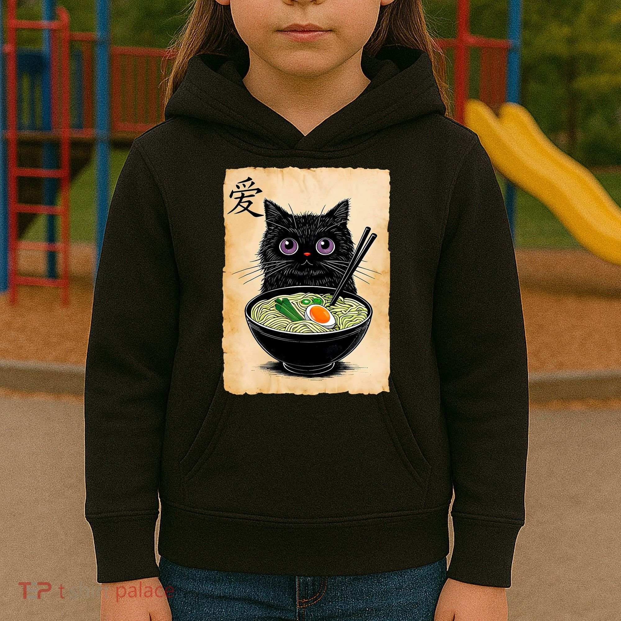 Cat Ramen Graphic Funny Japanese Kawaii Anime Cat  Kids Hoodie