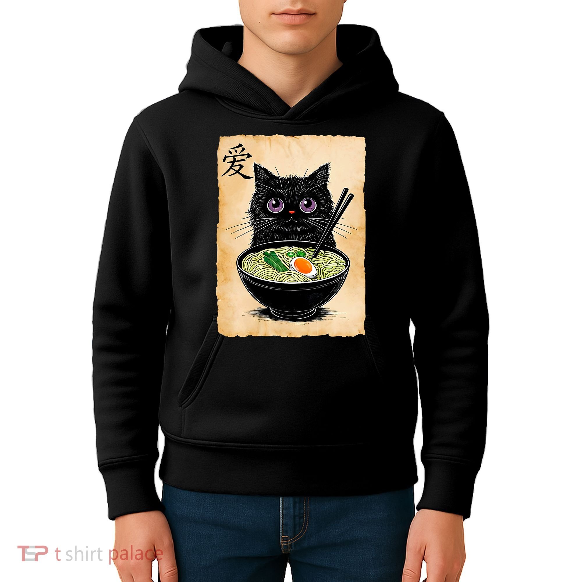 Cat Ramen Graphic Funny Japanese Kawaii Anime Cat  Kids Hoodie