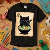 Cat Ramen Graphic Funny Japanese Kawaii Anime Cat  Kids T-Shirt thumb 3
