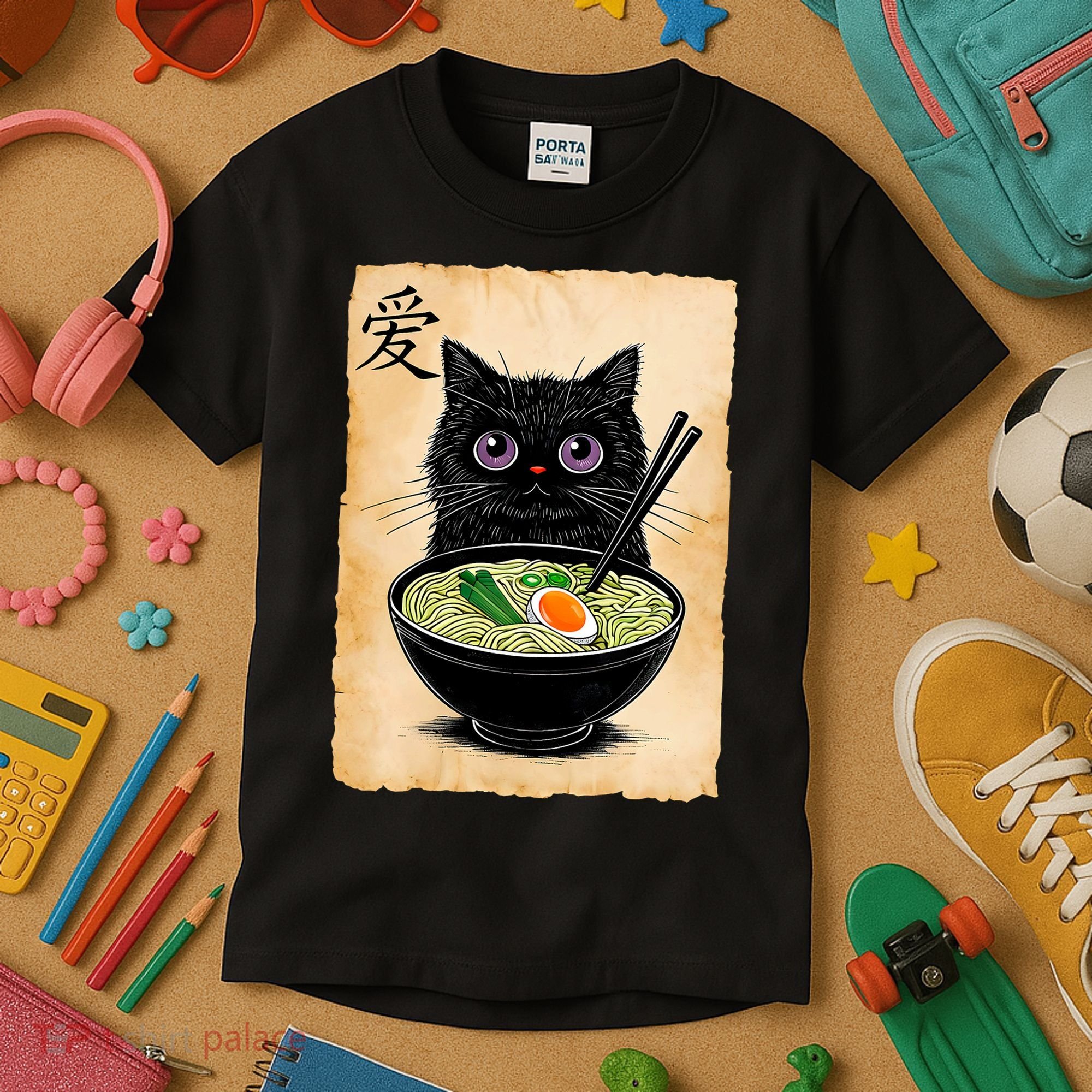 Cat Ramen Graphic Funny Japanese Kawaii Anime Cat  Kids T-Shirt