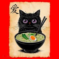 Cat Ramen Graphic Funny Japanese Kawaii Anime Cat  Santa Hat thumb 1
