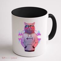 Cool Retro Hipster Hip Hop Music Cat Coffee Mug thumb 1