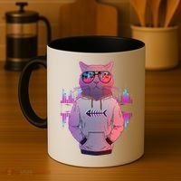 Cool Retro Hipster Hip Hop Music Cat Coffee Mug thumb 4