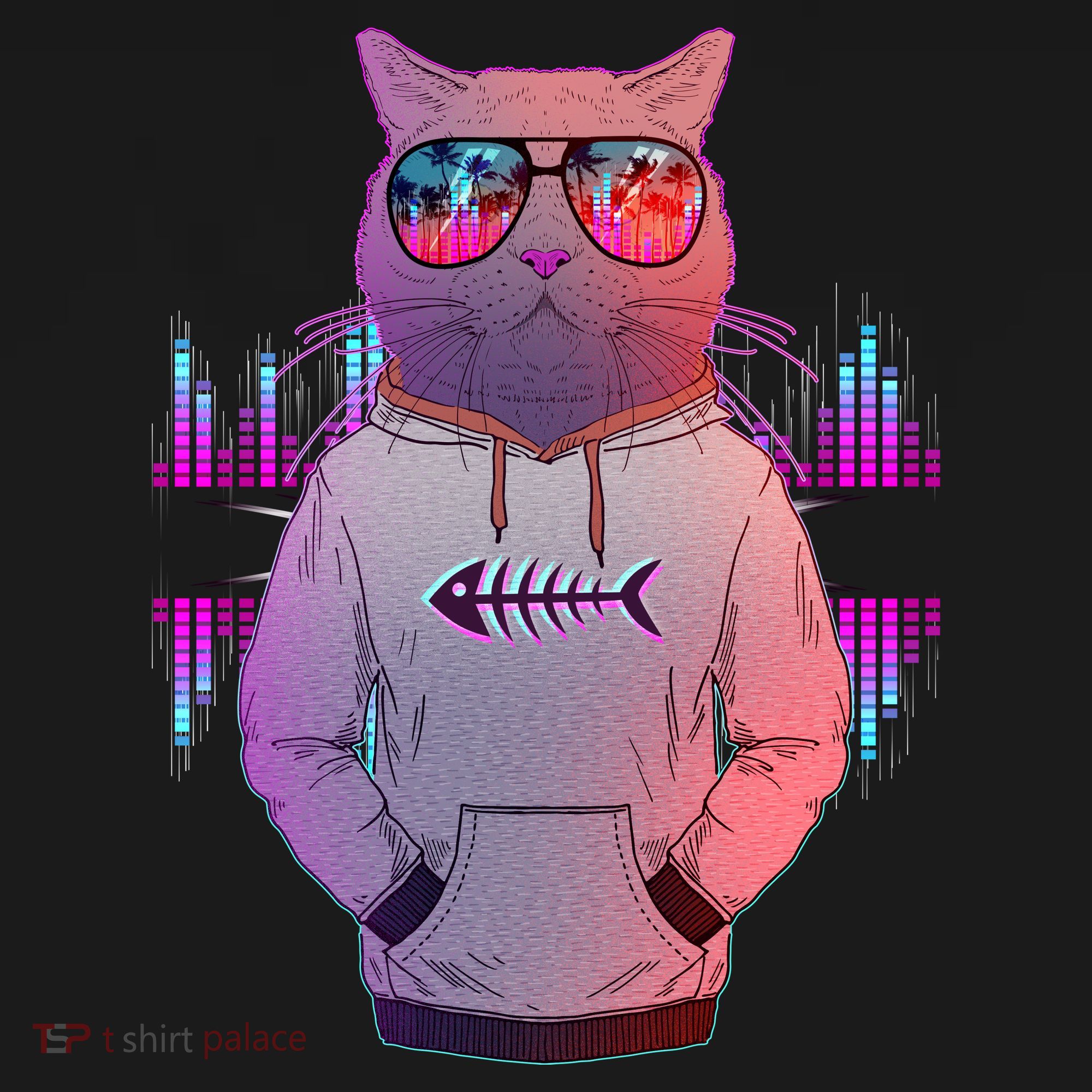 Cool Retro Hipster Hip Hop Music Cat Women's Hoodie