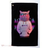 Cool Retro Hipster Hip Hop Music Cat Golf Towel thumb 0