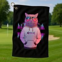 Cool Retro Hipster Hip Hop Music Cat Golf Towel thumb 1