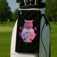 Cool Retro Hipster Hip Hop Music Cat Golf Towel thumb 2
