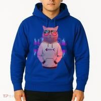 Cool Retro Hipster Hip Hop Music Cat Hoodie thumb 2