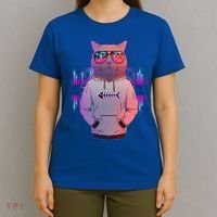 Cool Retro Hipster Hip Hop Music Cat T-Shirt thumb 4