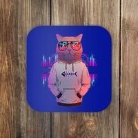 Cool Retro Hipster Hip Hop Music Cat Coaster thumb 0