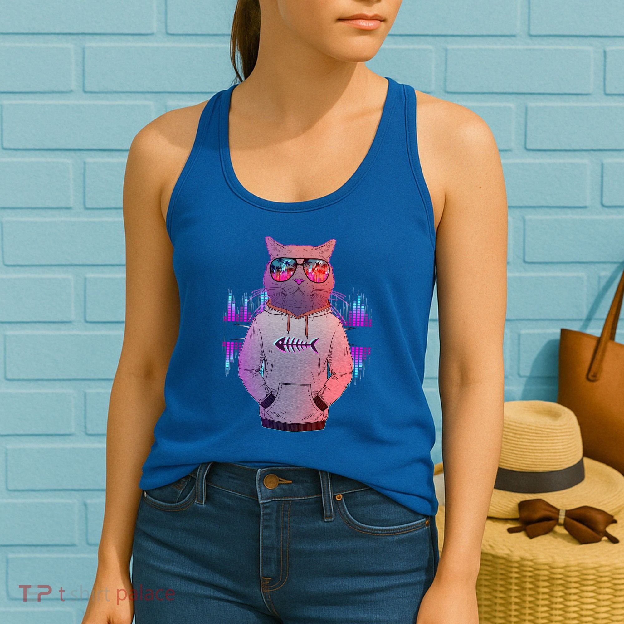 Cool Retro Hipster Hip Hop Music Cat Women's Tank Top