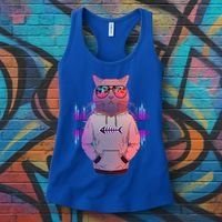 Cool Retro Hipster Hip Hop Music Cat Women's Tank Top thumb 3