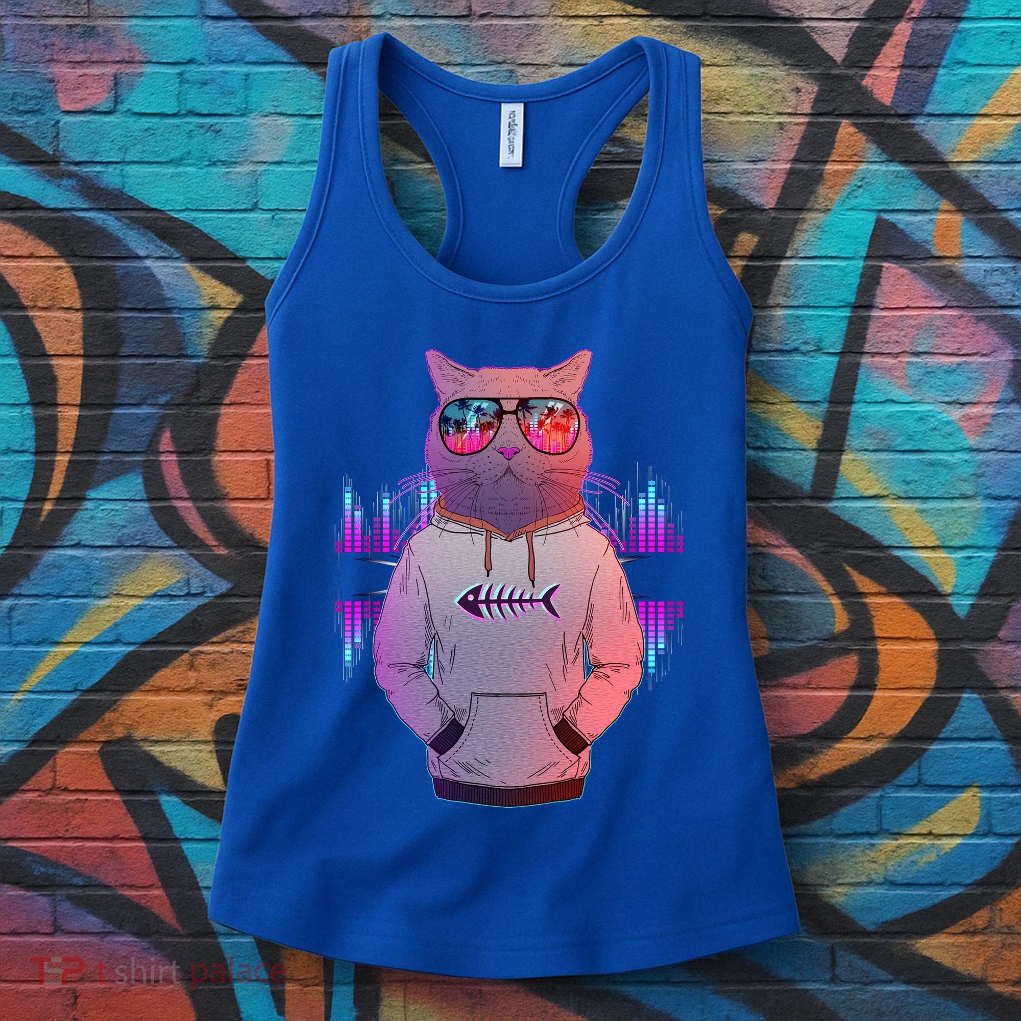 Cool Retro Hipster Hip Hop Music Cat Women's Tank Top