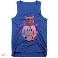 Cool Retro Hipster Hip Hop Music Cat Tank Top thumb 0
