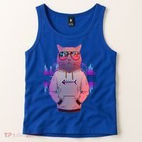 Cool Retro Hipster Hip Hop Music Cat Tank Top thumb 2