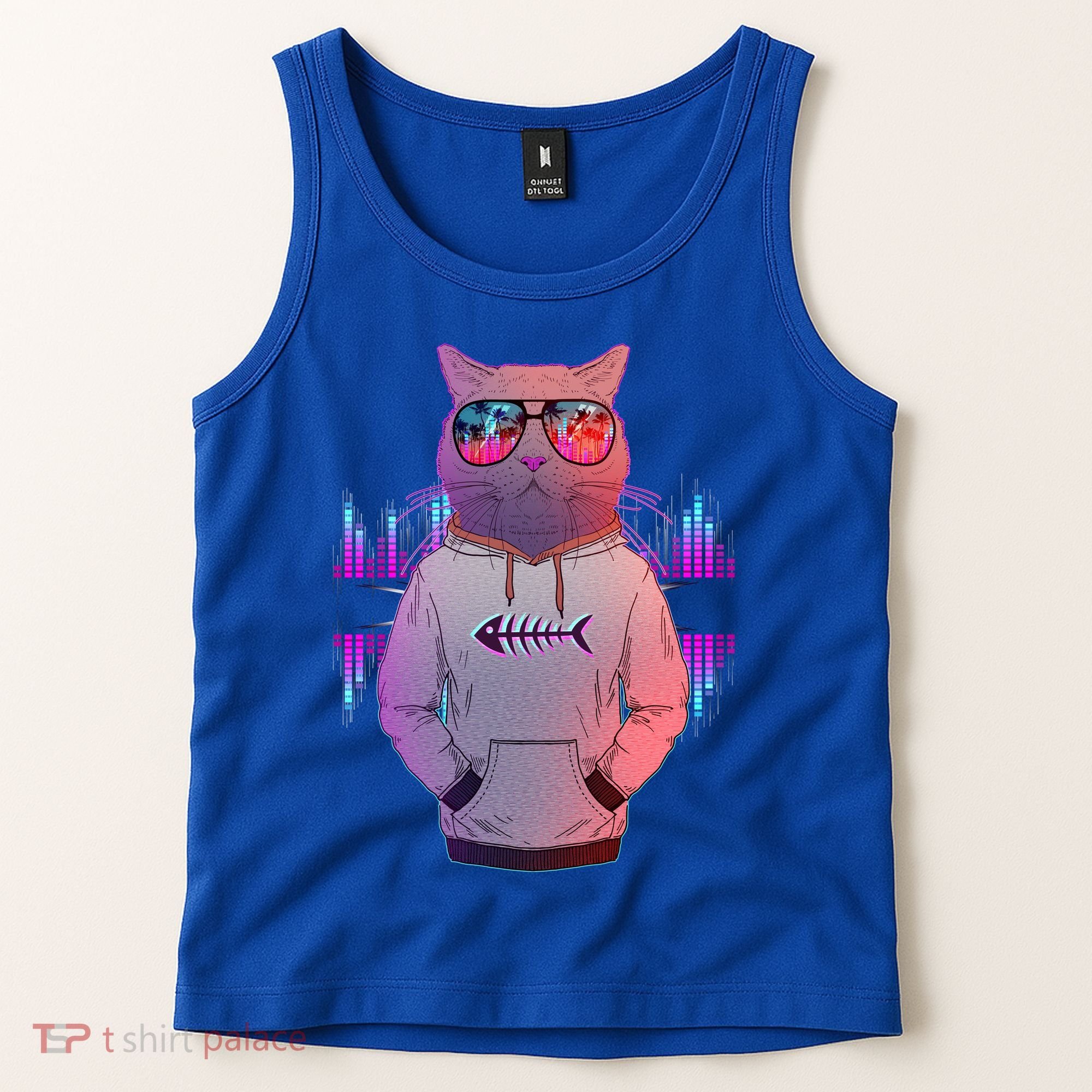 Cool Retro Hipster Hip Hop Music Cat Tank Top
