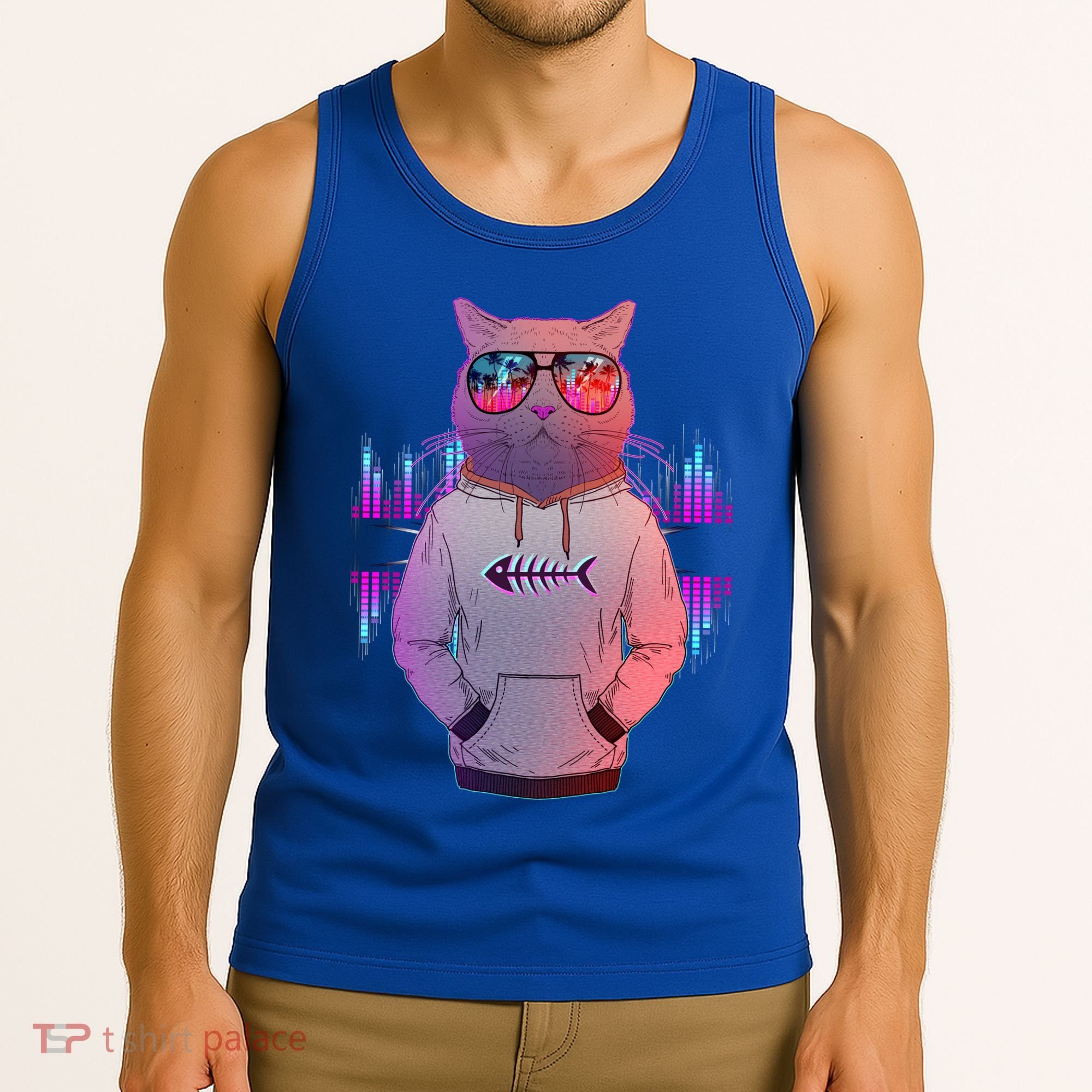 Cool Retro Hipster Hip Hop Music Cat Tank Top