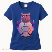 Cool Retro Hipster Hip Hop Music Cat Women's T-Shirt thumb 0