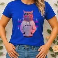 Cool Retro Hipster Hip Hop Music Cat Women's T-Shirt thumb 2
