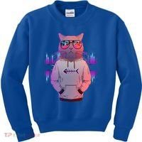 Cool Retro Hipster Hip Hop Music Cat Kids Sweatshirt thumb 0