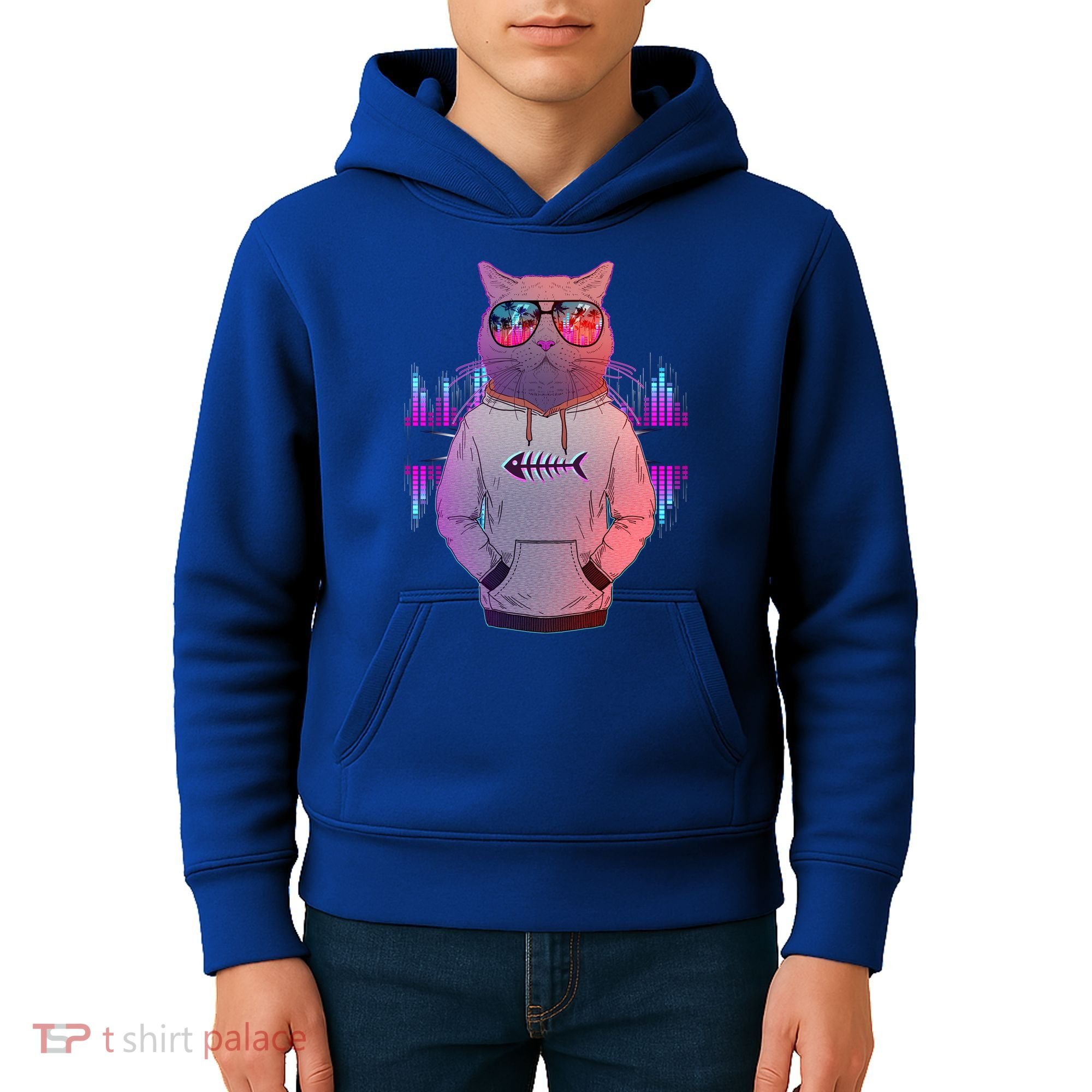 Cool Retro Hipster Hip Hop Music Cat Kids Hoodie