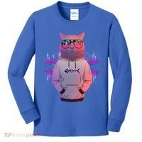 Cool Retro Hipster Hip Hop Music Cat Kids Long Sleeve Shirt thumb 0