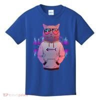 Cool Retro Hipster Hip Hop Music Cat Kids T-Shirt thumb 0