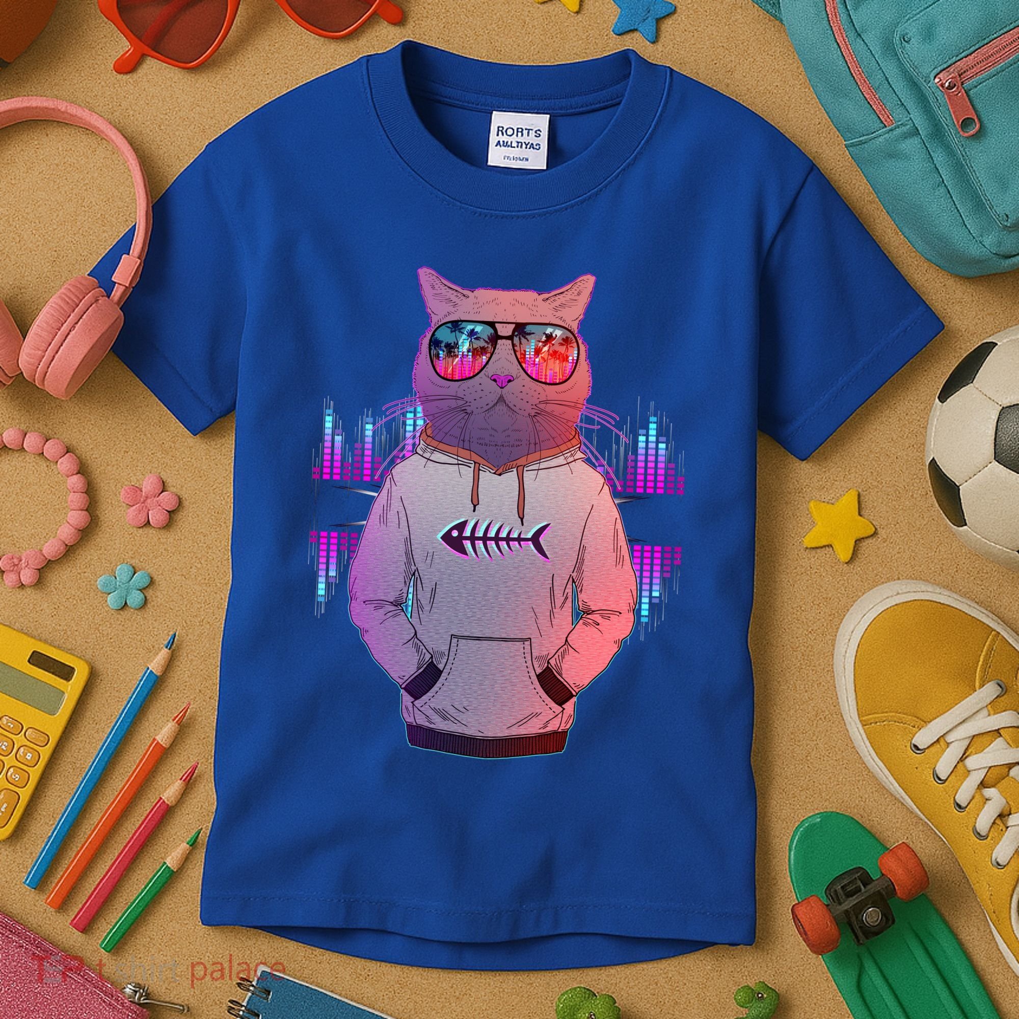 Cool Retro Hipster Hip Hop Music Cat Kids T-Shirt