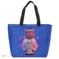 Cool Retro Hipster Hip Hop Music Cat Tote Bag thumb 0