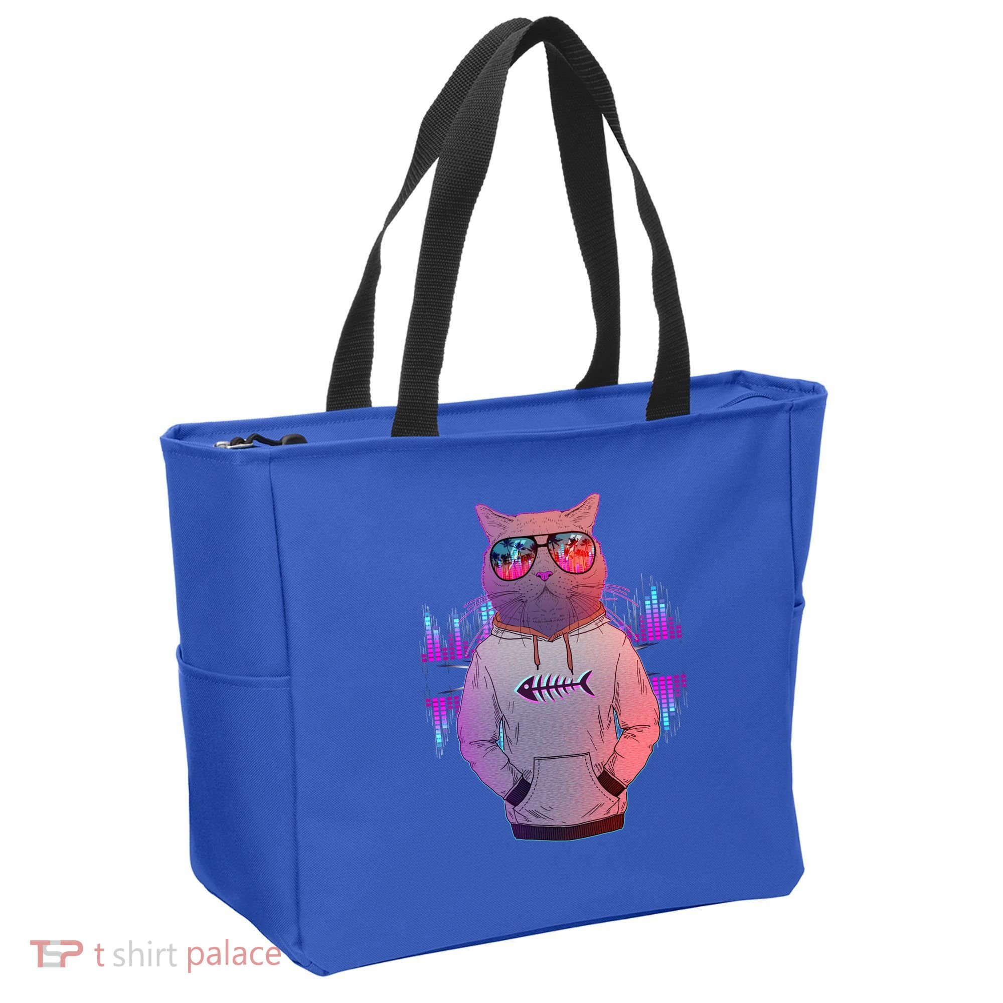 Cool Retro Hipster Hip Hop Music Cat Tote Bag