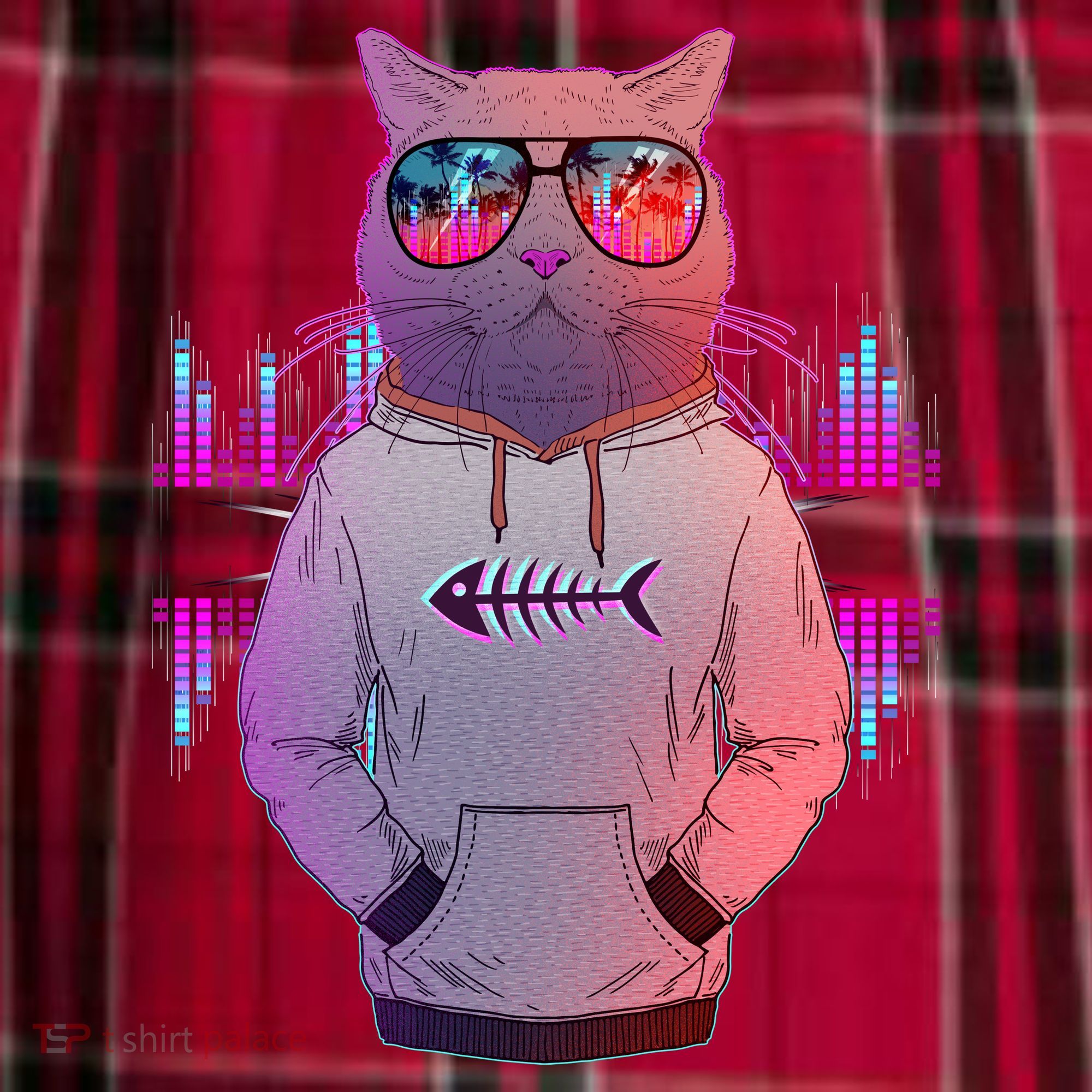 Cool Retro Hipster Hip Hop Music Cat Women's Flannel Plaid Pajama Pants