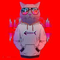 Cool Retro Hipster Hip Hop Music Cat Santa Hat thumb 1