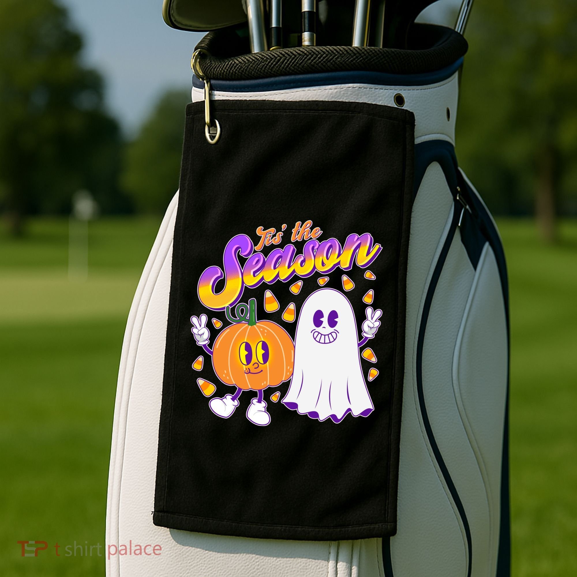 Cute Retro Halloween Tis The Season Golf Towel