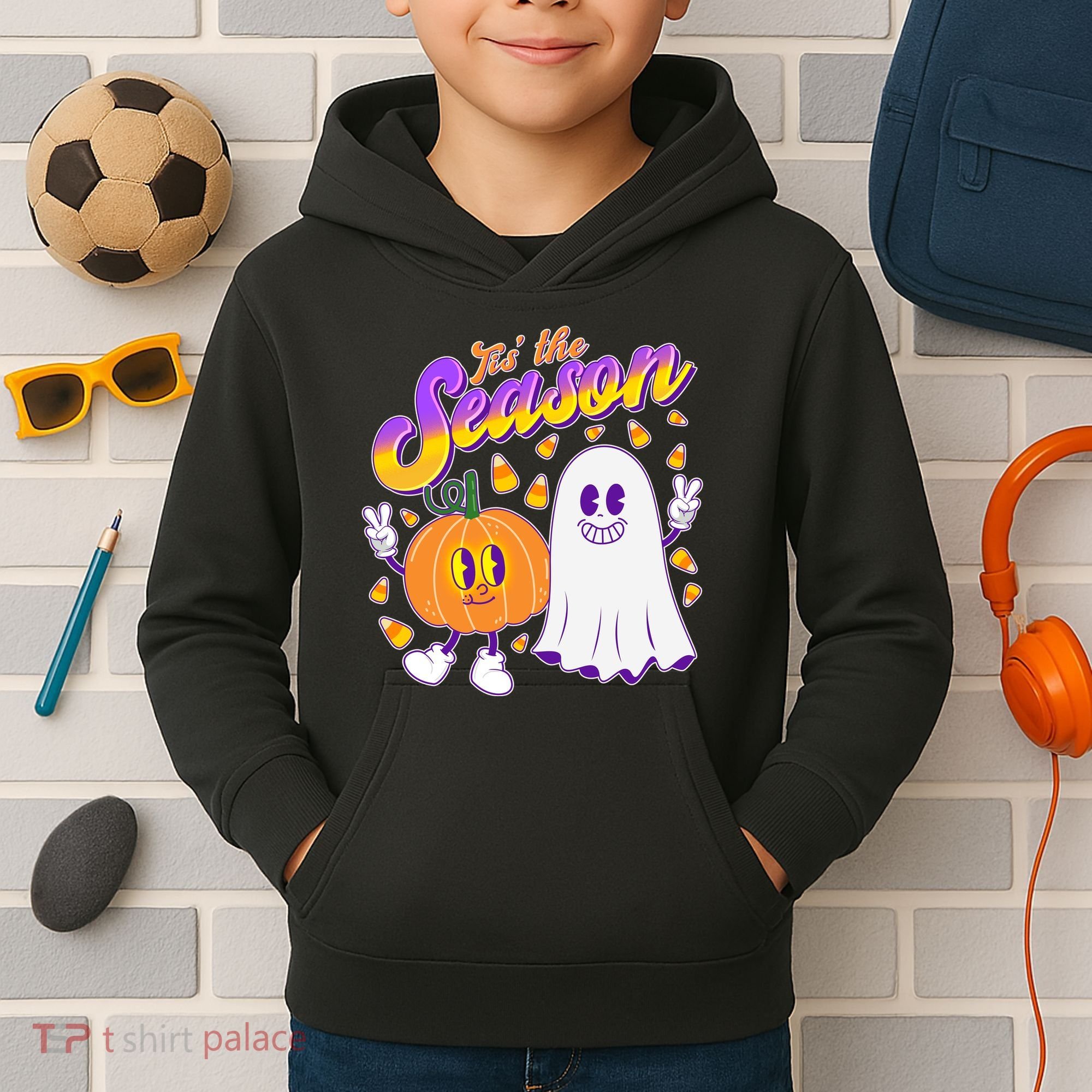 Cute Retro Halloween Tis The Season Kids Hoodie