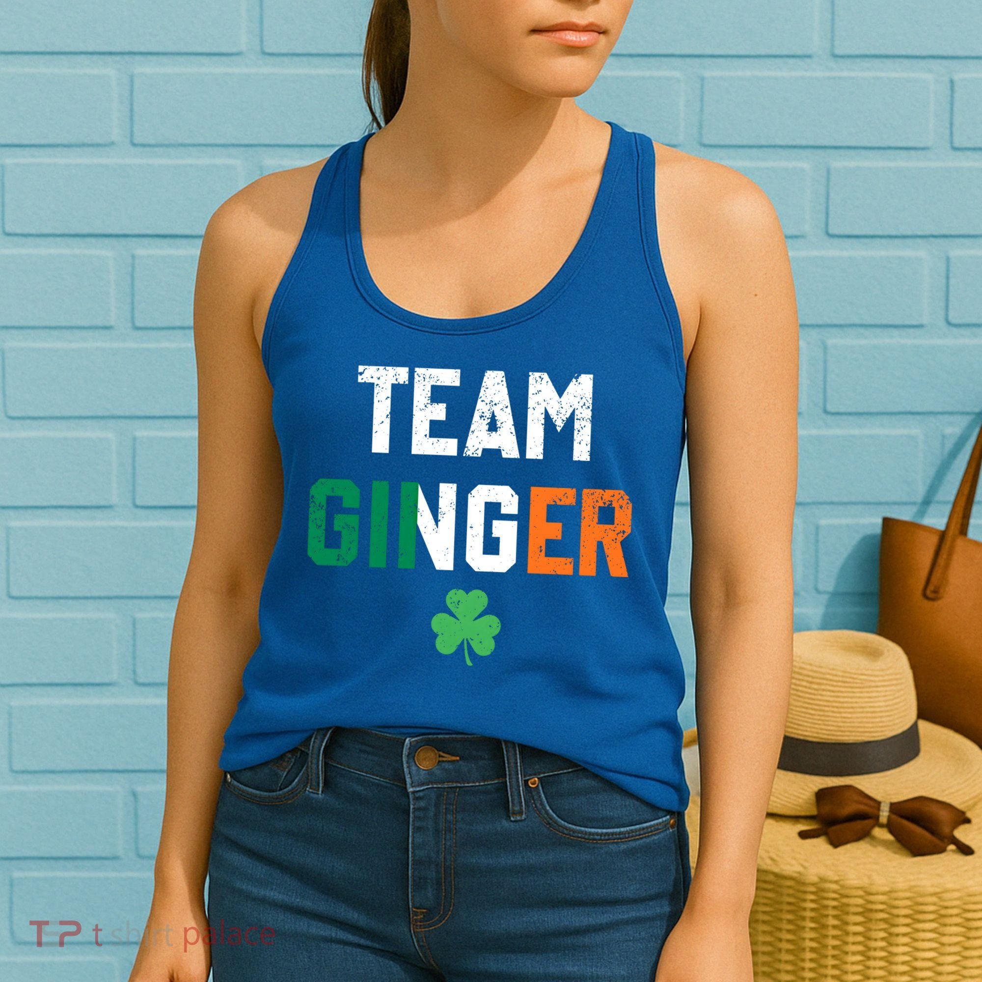 Cute Red Head Team Ginger St Patricks Day Green Irish Flag Funny Gift Women's Tank Top