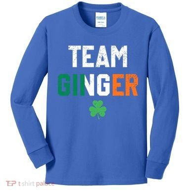 Cute Red Head Team Ginger St Patricks Day Green Irish Flag Funny Gift Kids Long Sleeve Shirt