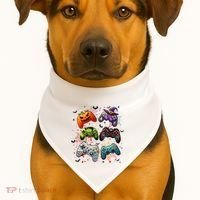 Cool Retro Halloween Gaming Controllers USA-Made Doggie Bandana thumb 1