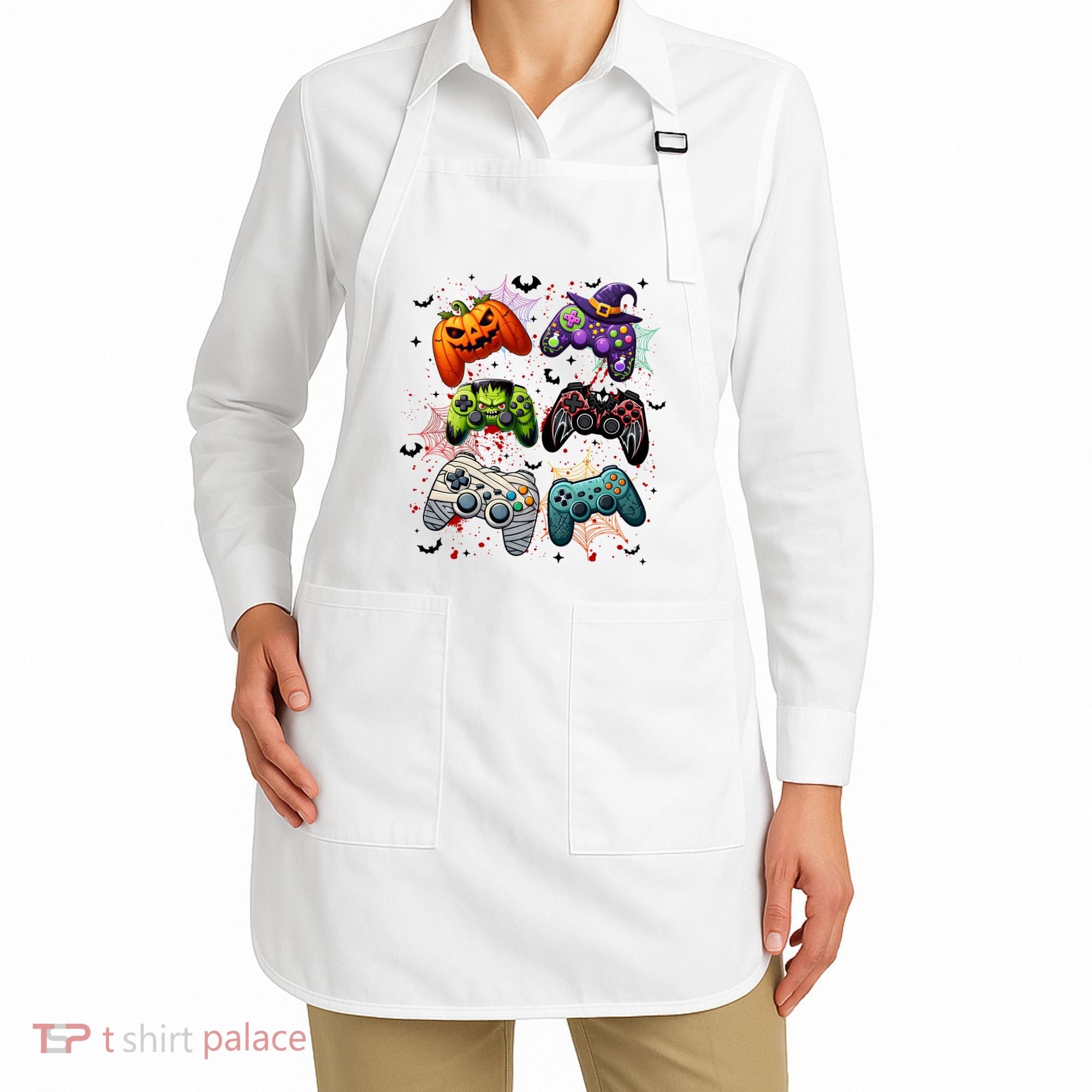 Cool Retro Halloween Gaming Controllers Apron