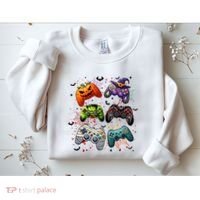 Cool Retro Halloween Gaming Controllers Sweatshirt thumb 2