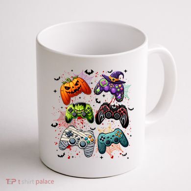 Cool Retro Halloween Gaming Controllers Coffee Mug back