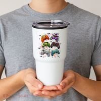 Cool Retro Halloween Gaming Controllers Tumbler thumb 2