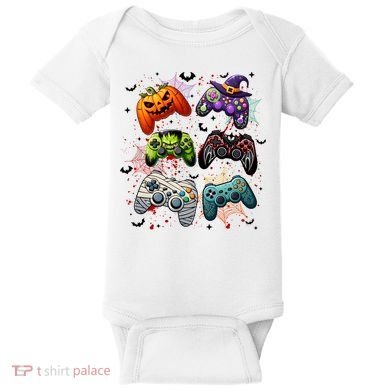 Cool Retro Halloween Gaming Controllers Baby Bodysuit