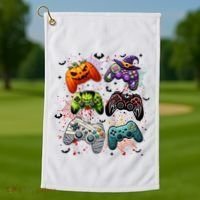 Cool Retro Halloween Gaming Controllers Golf Towel thumb 1