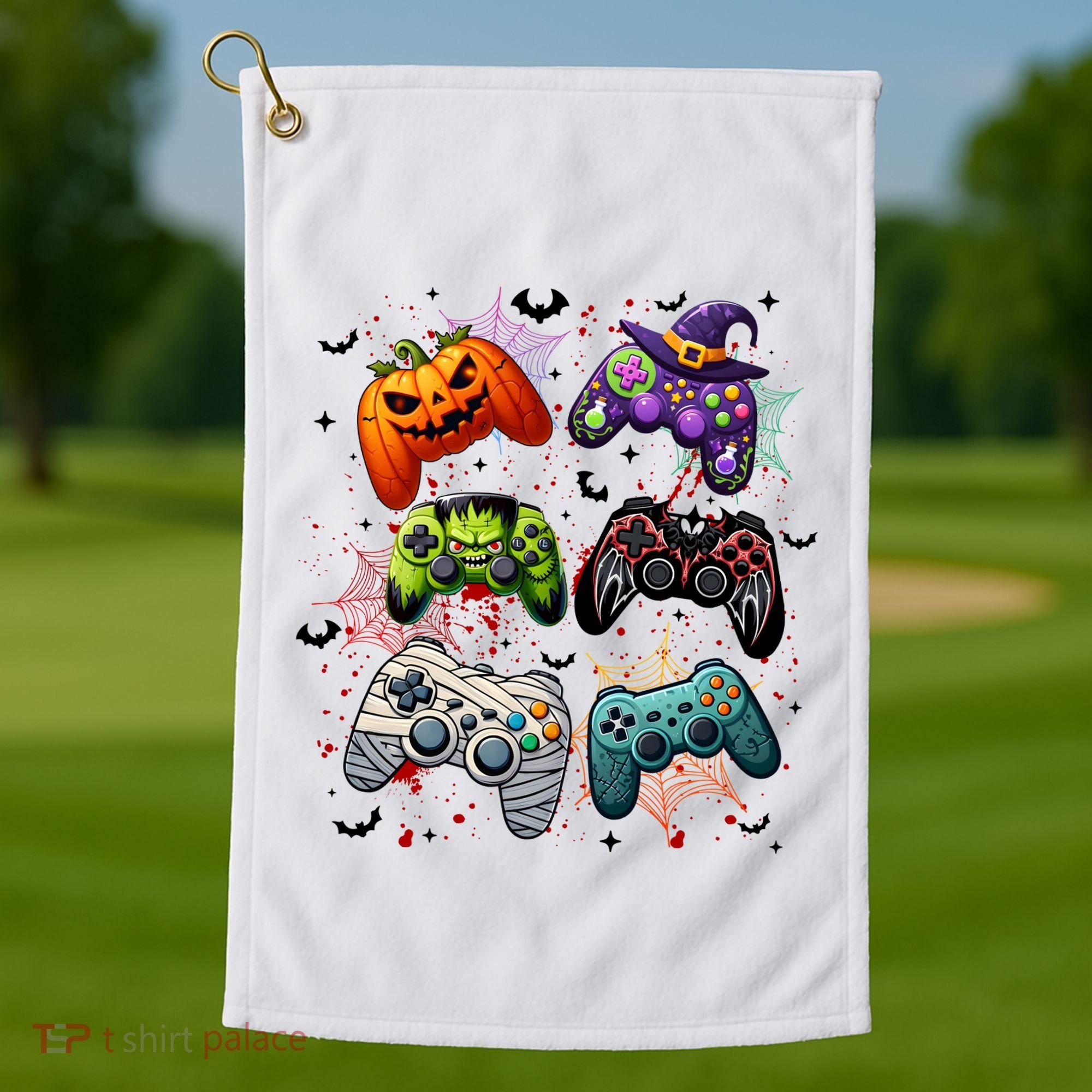 Cool Retro Halloween Gaming Controllers Golf Towel