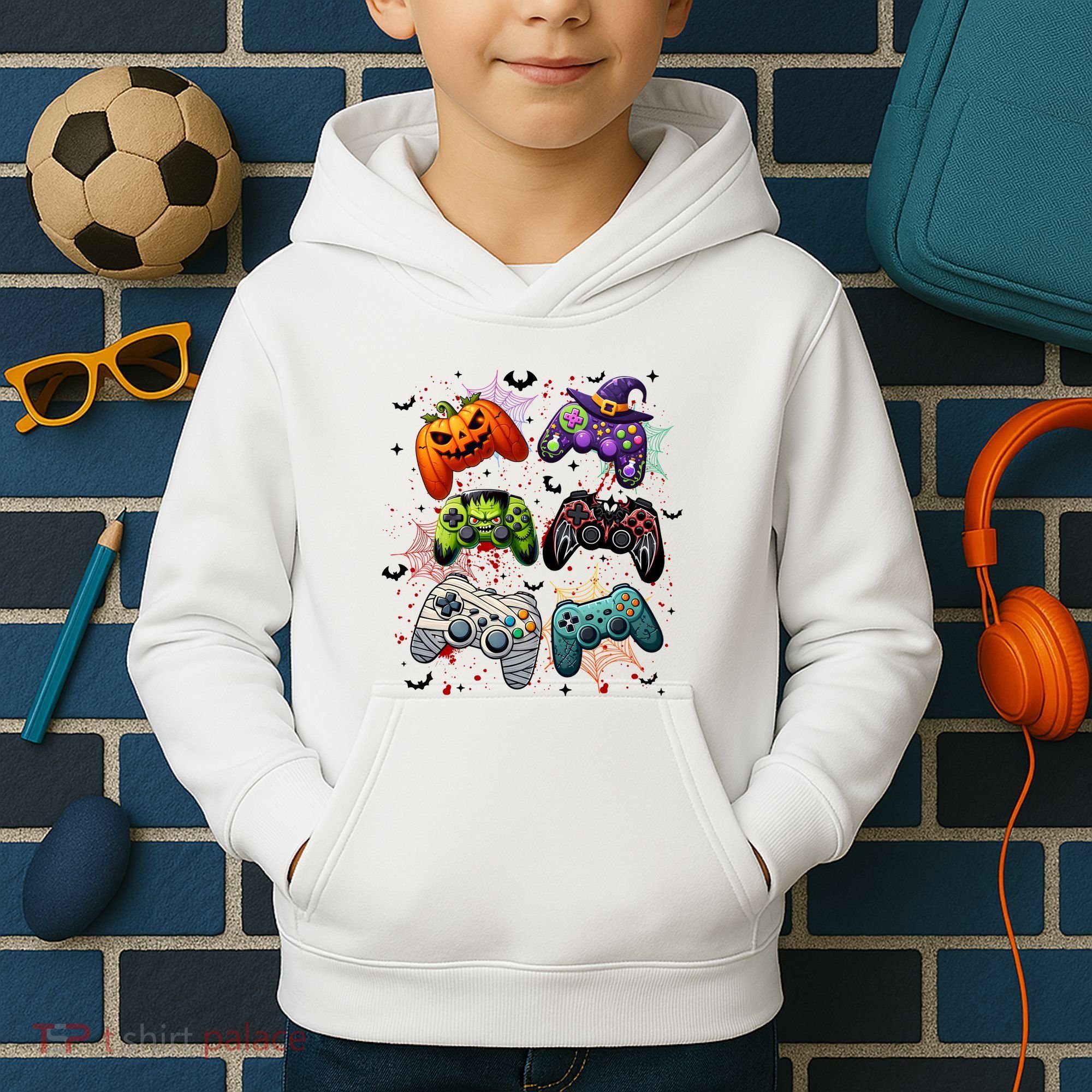 Cool Retro Halloween Gaming Controllers Kids Hoodie