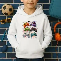Cool Retro Halloween Gaming Controllers Kids Hoodie thumb 2