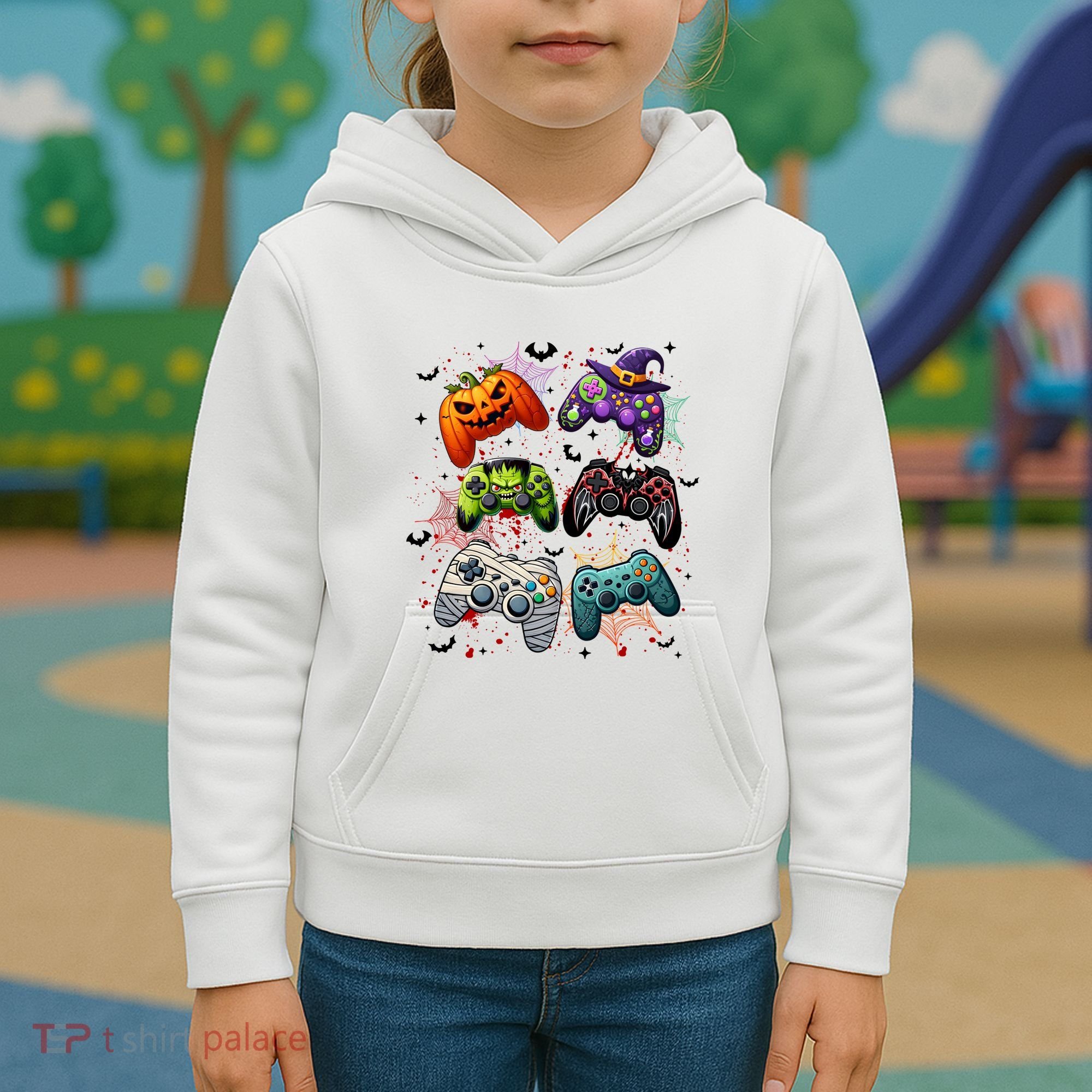 Cool Retro Halloween Gaming Controllers Kids Hoodie