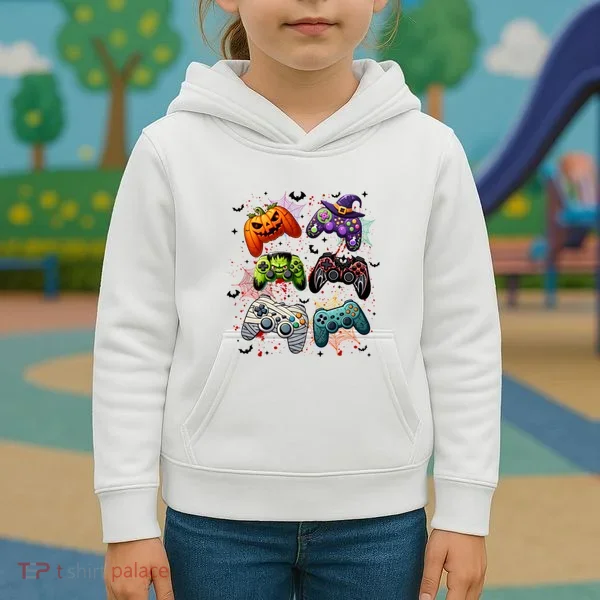 Cool Retro Halloween Gaming Controllers Kids Hoodie